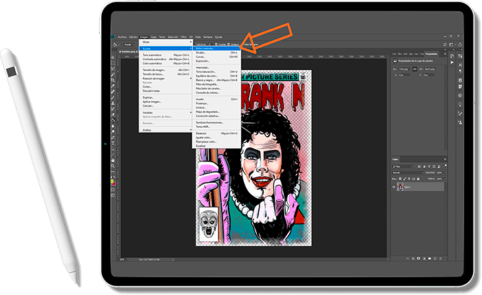 Tablet con programa de diseño gráfico y un diseño