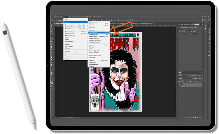 Tablet con programa de diseño gráfico y un diseño con saturación