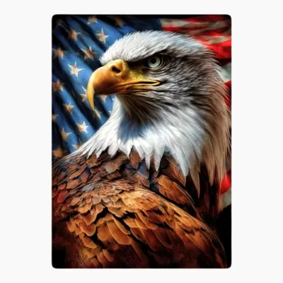 American Bald Eagle with American Flag in Background