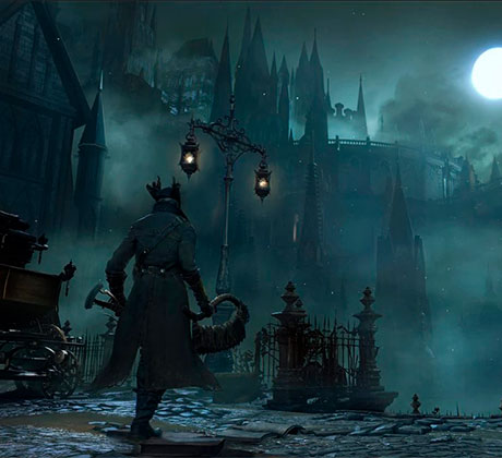 Cazador deambulando por Yharnam en Bloodborne