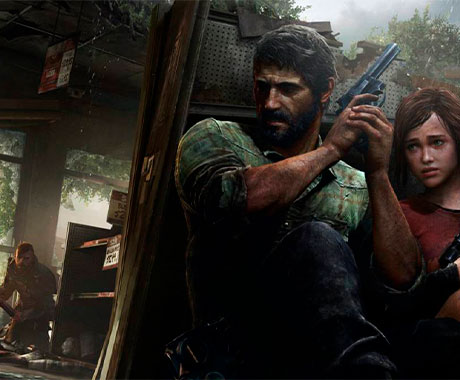 Joel y Ellie escondiéndose de unos bandidos en The Last of Us