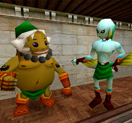Link Goron y Link Zora en The Legend of Zelda: Majora's Mask