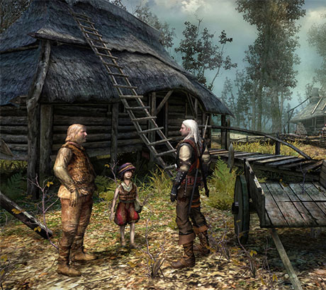 Geralt de Rivia hablando con campesinos