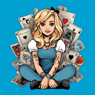 Alicia en el país de las maravillas tatuada estilo pop.
