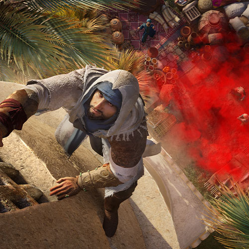 Basim utiliza una bomba de humo para huir de unos guardias en assasin's creed mirage