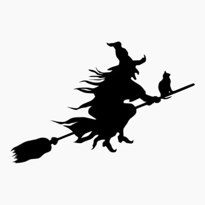 Witch on a broom with her cat