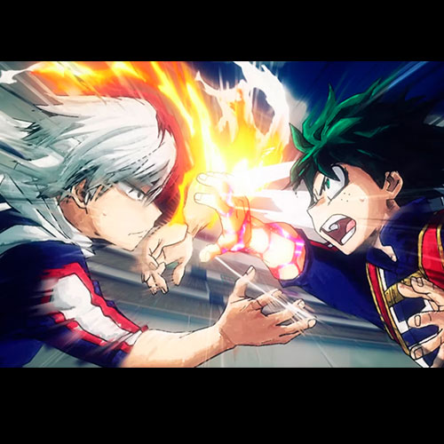 Imagen de todoroki enfrentándose a deku en el anime my hero academia.