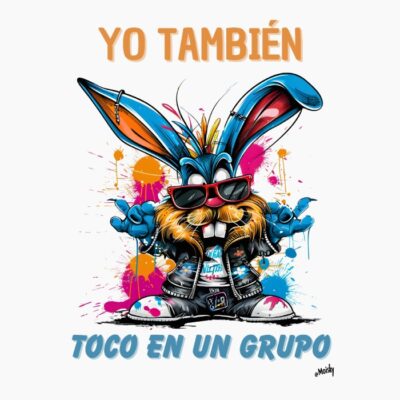 conejo roquero, gafas, cazadora. Toco en un grupo.
