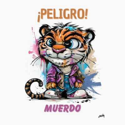 tigre enfadado, peligro muerdo.