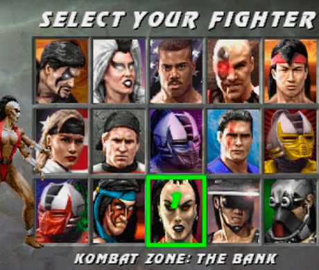 Imagen de la pantalla de selección de personaje el juego Mortal Kombat 3.