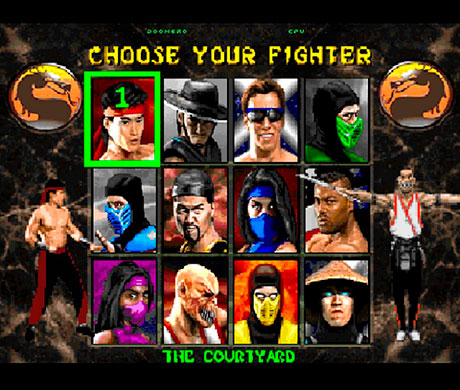 Imagen de la pantalla de selección de luchador en el juego Mortal Kombat II.