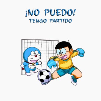 Doraemon y Nobita jugando al futbol