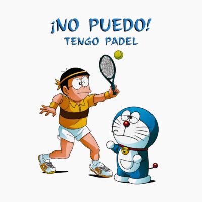 Nobita y Doraemon jugando al padel