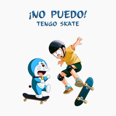 Nobita y Doraemon haciendo skate