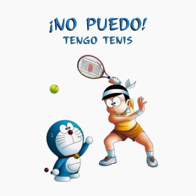 Nobita y Doraemon jugando al tenis