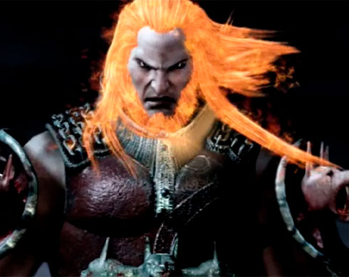 Imagen en primer plano de Ares dios de la guerra en el juego God of War.