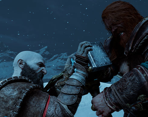 Imagen de Kratos enfrentándose a Thor en el Juego God of War Ragnarök.