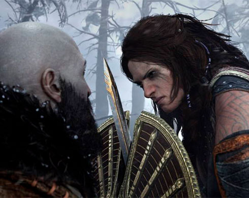 Imagen de Kratos enfrentándose a Freya en el Juego God of War Ragnarök.
