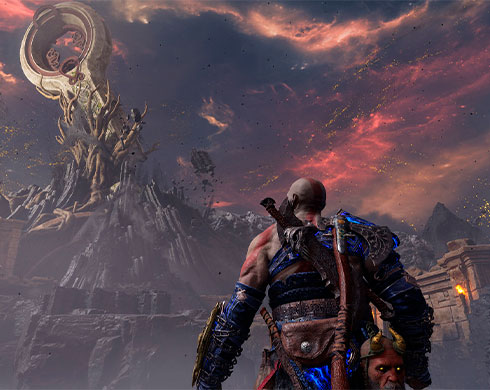 Imagen de Kratos observando el paisaje en el DLC God of War Valhalla.