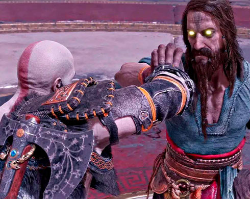 Imagen de Kratos enfrentándose a Tyr en el DLC God of War Valhalla.