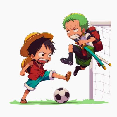 Monkey D. Luffy y Roronoa Zoro jugando al futbol