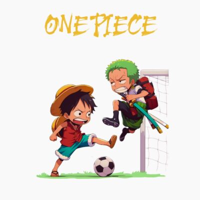 Luffy y Zoro de Piratas de sombrero de paja, jugando un partido de futbol