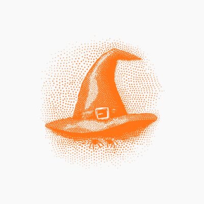 Sombrero Bruja naranja Halloween estilo vintage retro