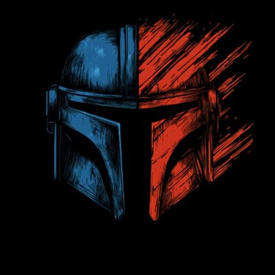 Mandalorian casco vibrante en rojo y azul