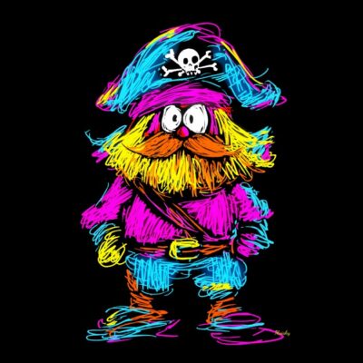 Pirata de Neon sobre fondo negro estilo vintage retro pop art