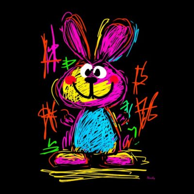 conejo de neon sobre fondo negro, vintage, retro, pop art