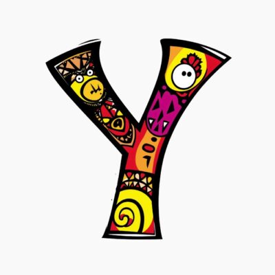 Monograma Letra Y divertida, colorida, tribal y contemporánea
