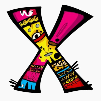 Monograma Letra X divertida, colorida, tribal y contemporánea