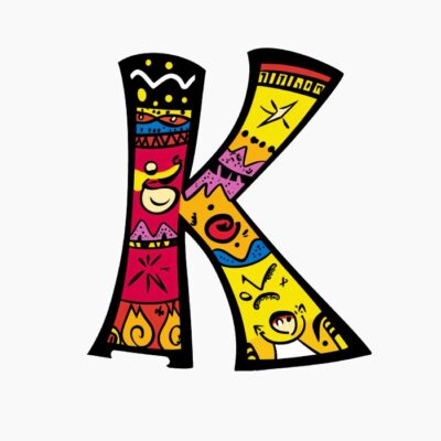 Monograma Letra K divertida, colorida, tribal y contemporánea