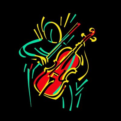 violin en arte de linea, minimalista, en colores base